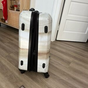 Calpak White and Brown Suitcase